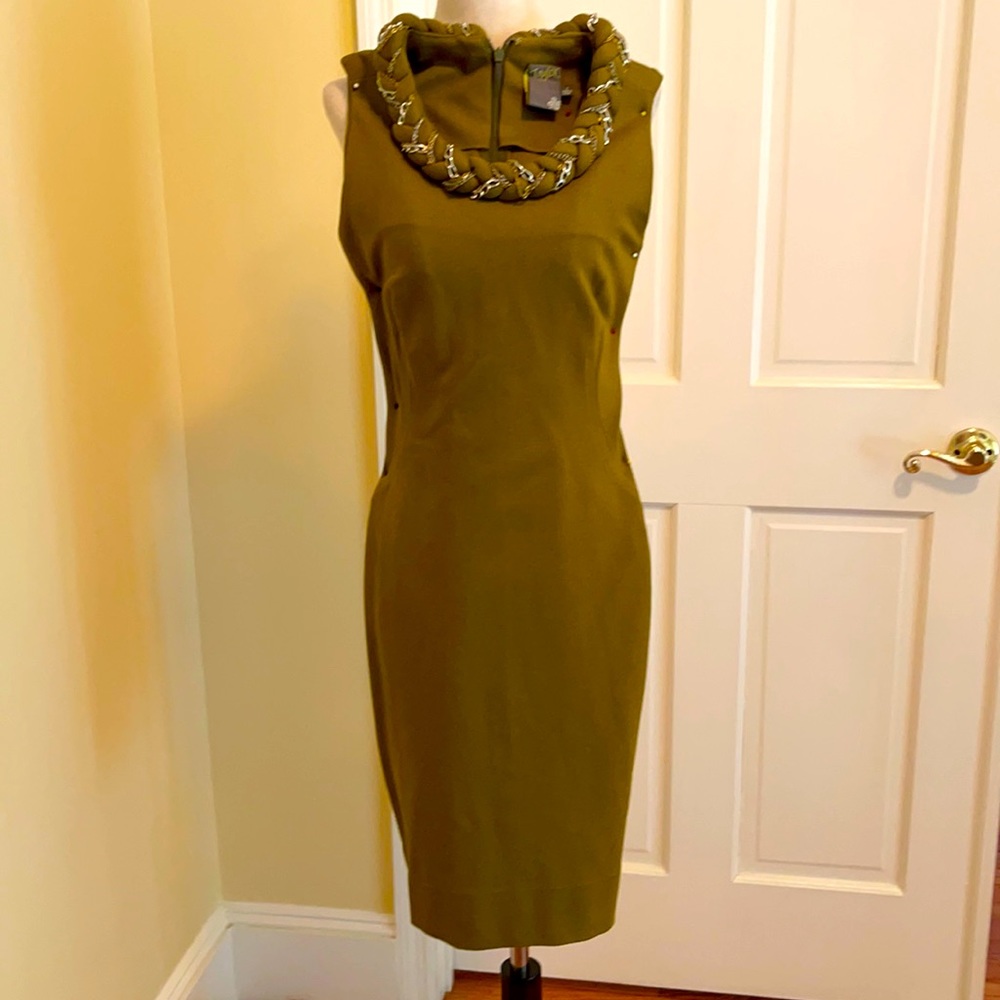 Army green cocktail chains detail cocktail dress